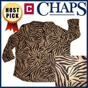 Animal Print Button Down Shirt Zebra/ Tiger Print 3/4 Sleeve Chaps Plus Size 3X
